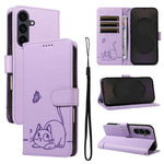 Adorabile custodia per telefono in pelle con motivo a rilievo di gatti., For Galaxy S26 5G, For Galaxy S25 FE 5G