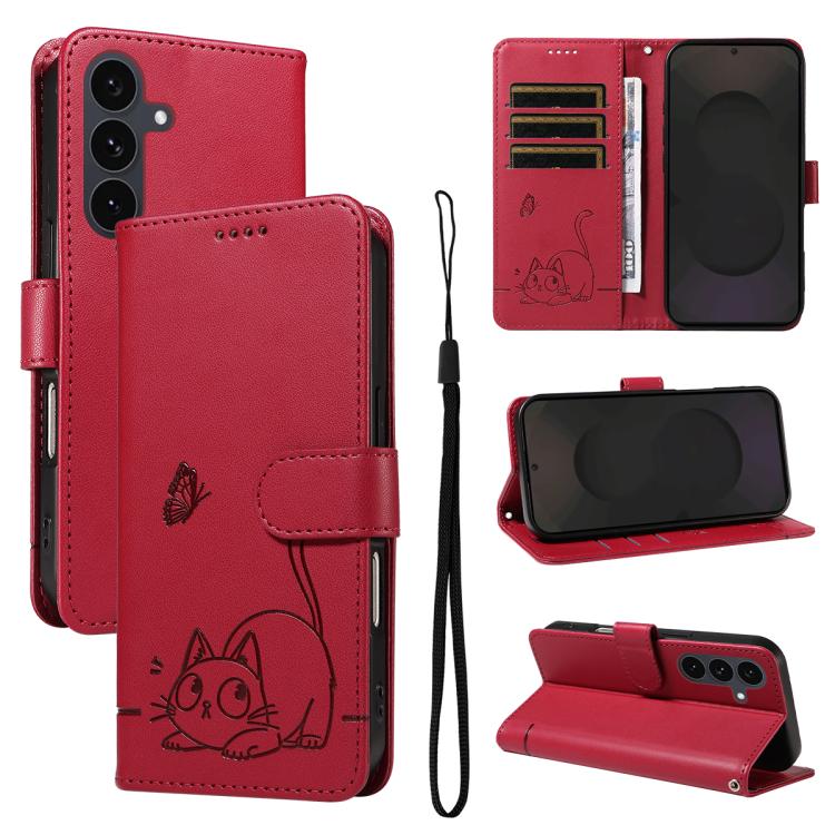 Adorabile custodia per telefono in pelle con motivo a rilievo di gatti., For Galaxy S26 5G, For Galaxy S25 FE 5G