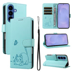 Adorabile custodia per telefono in pelle con motivo a rilievo di gatti., For Galaxy S26 5G, For Galaxy S25 FE 5G