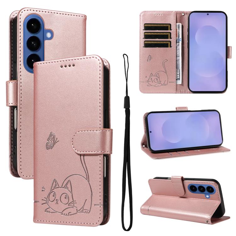 Adorabile custodia per telefono in pelle con motivo a rilievo di gatti., For Galaxy S26 5G, For Galaxy S25 FE 5G