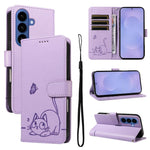 Adorabile custodia per telefono in pelle con motivo a rilievo di gatti., For Galaxy S26 5G, For Galaxy S25 FE 5G