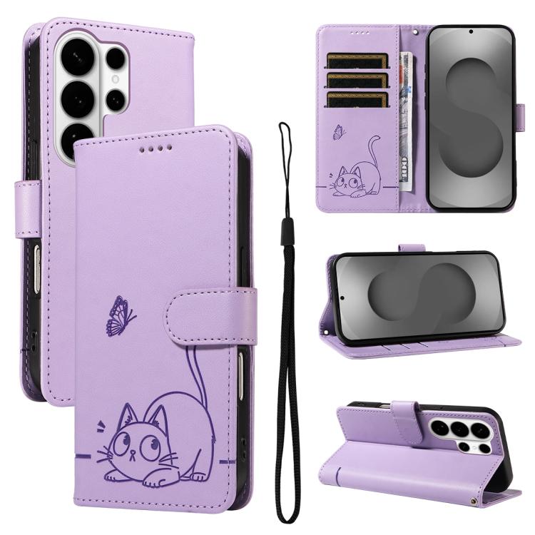 Adorabile custodia per telefono in pelle con motivo a rilievo di gatti., For Galaxy S26 FE 5G, For Galaxy S26+ 5G, For Galaxy S26 Edge 5G, For Galaxy S26 Ultra 5G