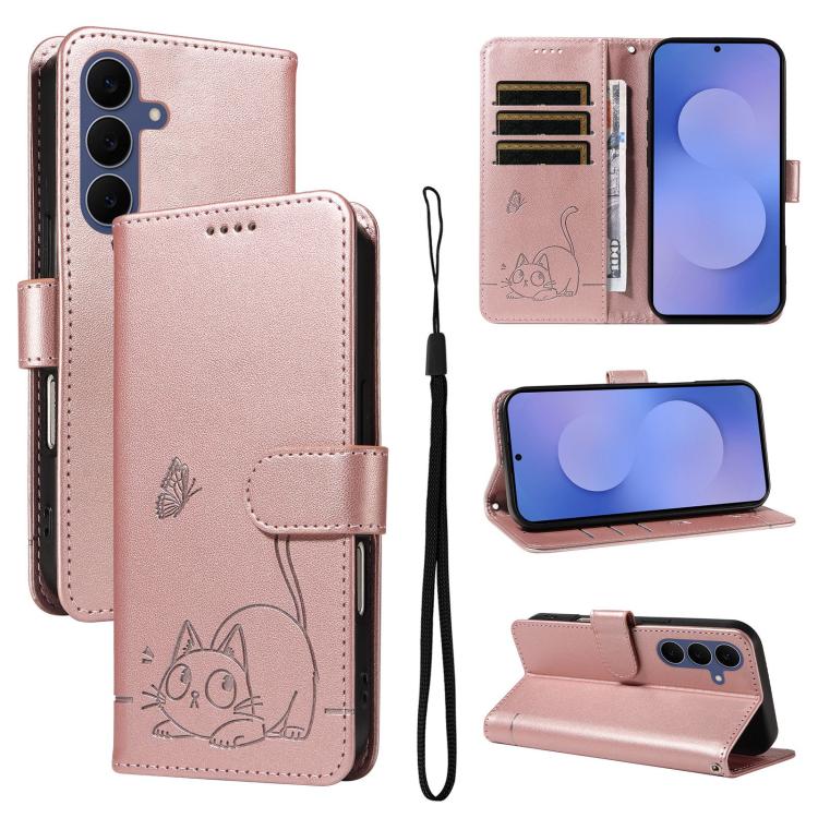 Adorabile custodia per telefono in pelle con motivo a rilievo di gatti., For Galaxy S26 FE 5G, For Galaxy S26+ 5G, For Galaxy S26 Edge 5G, For Galaxy S26 Ultra 5G