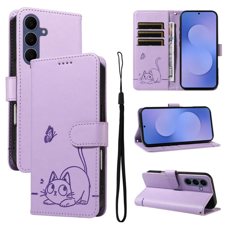 Adorabile custodia per telefono in pelle con motivo a rilievo di gatti., For Galaxy S26 FE 5G, For Galaxy S26+ 5G, For Galaxy S26 Edge 5G, For Galaxy S26 Ultra 5G