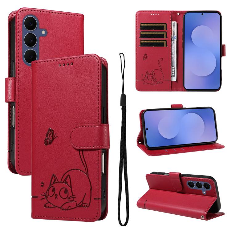 Adorabile custodia per telefono in pelle con motivo a rilievo di gatti., For Galaxy S26 FE 5G, For Galaxy S26+ 5G, For Galaxy S26 Edge 5G, For Galaxy S26 Ultra 5G