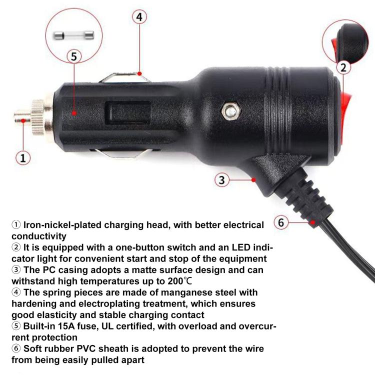 Cavo di prolunga per accendisigari auto 2 in 1 da 12V a 24V con interruttore, 0.2m, 0.6m, 1m