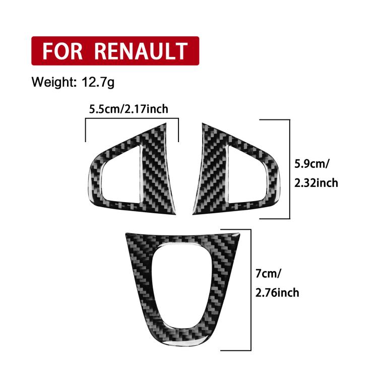 Set di 3 adesivi decorativi in fibra di carbonio per pulsanti del volante auto per Renault Fluence 2009-2017 / Megane 2008-2016, lato guidatore sinistro e destro., Steering Wheel Buttons