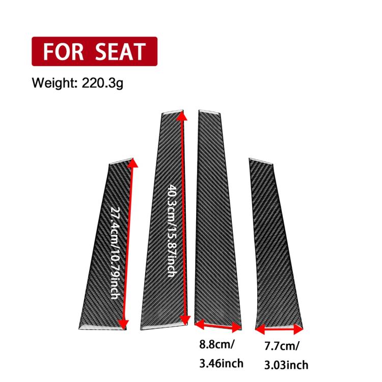 Set di 4 adesivi decorativi in fibra di carbonio per montante B auto, compatibili con SEAT Leon 2005-2012, con colla a goccia, lato guidatore sinistro e destro., B Pillar
