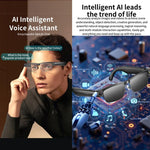 Occhiali intelligenti L802 con fotocamera HD da 8 MP, registrazione video, trasmissione Wi-Fi, intelligenza artificiale, assistente vocale intelligente, cuffie indossabili intelligenti.
