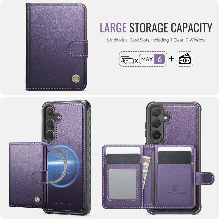 JEEHOOD J09 Portafoglio con fibbia, custodia per telefono in pelle con protezione magnetica MagSafe e RFID., For Samsung Galaxy S24 FE 5G, For Samsung Galaxy S24 Ultra 5G, For Samsung Galaxy S24+ 5G, For Samsung Galaxy S24 5G