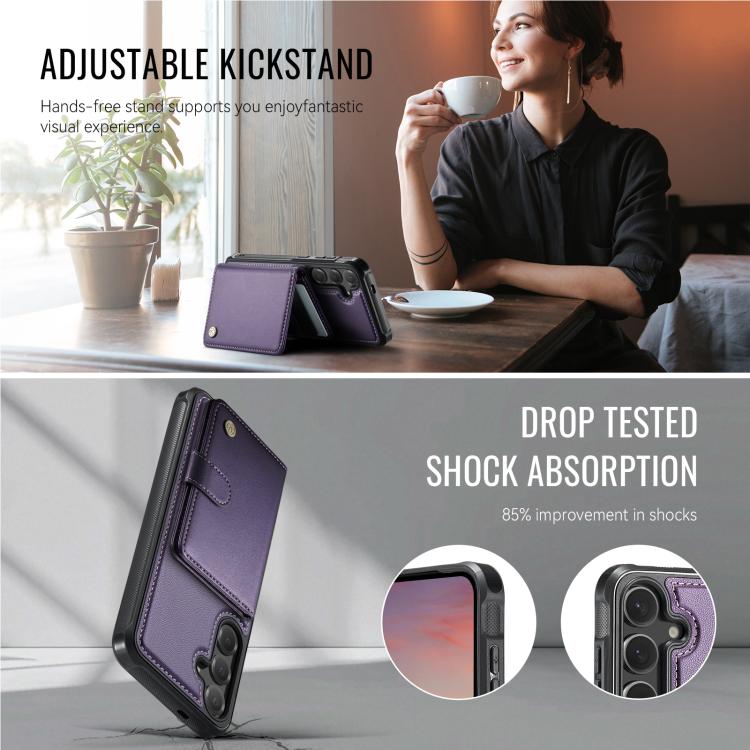 JEEHOOD J09 Portafoglio con fibbia, custodia per telefono in pelle con protezione magnetica MagSafe e RFID., For Samsung Galaxy S24 FE 5G, For Samsung Galaxy S24 Ultra 5G, For Samsung Galaxy S24+ 5G, For Samsung Galaxy S24 5G