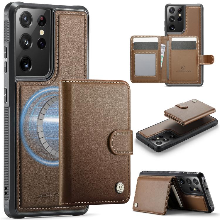 JEEHOOD J09 Portafoglio con fibbia, custodia per telefono in pelle con protezione magnetica MagSafe e RFID., For Samsung Galaxy S21 5G, For Samsung Galaxy S21+ 5G, For Samsung Galaxy S21 Ultra 5G, For Samsung Galaxy S20 FE