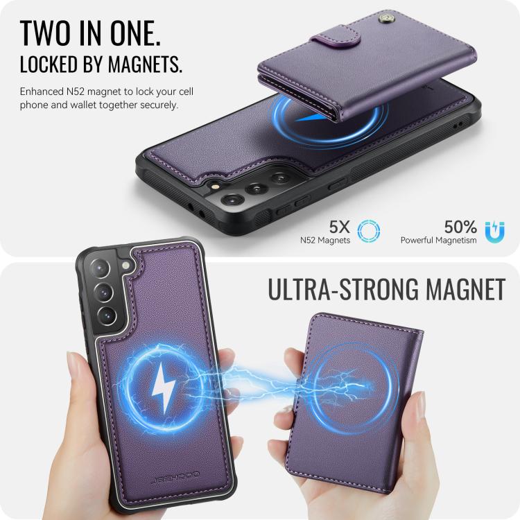 JEEHOOD J09 Portafoglio con fibbia, custodia per telefono in pelle con protezione magnetica MagSafe e RFID., For Samsung Galaxy S21 5G, For Samsung Galaxy S21+ 5G, For Samsung Galaxy S21 Ultra 5G, For Samsung Galaxy S20 FE