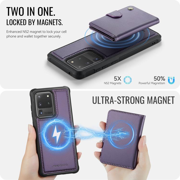 JEEHOOD J09 Portafoglio con fibbia, custodia per telefono in pelle con protezione magnetica MagSafe e RFID., For Samsung Galaxy S20 Ultra 5G, For Samsung Galaxy S20, For Samsung Galaxy S20+