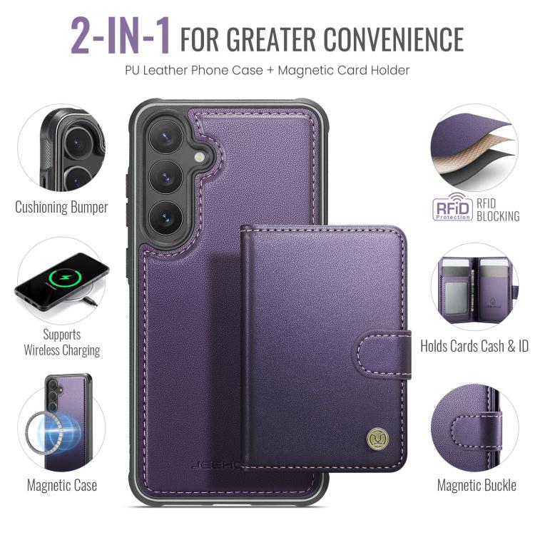 JEEHOOD J09 Portafoglio con fibbia, custodia per telefono in pelle con protezione magnetica MagSafe e RFID., For Galaxy S25 FE 5G, For Samsung Galaxy S25 5G, For Samsung Galaxy S25+ 5G, For Samsung Galaxy S25 Ultra 5G
