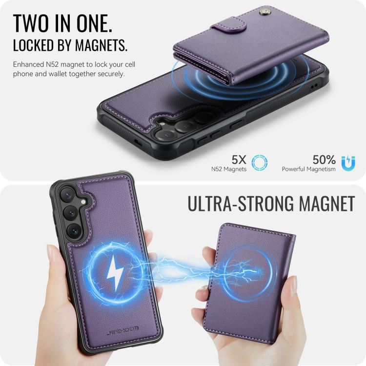 JEEHOOD J09 Portafoglio con fibbia, custodia per telefono in pelle con protezione magnetica MagSafe e RFID., For Galaxy S25 FE 5G, For Samsung Galaxy S25 5G, For Samsung Galaxy S25+ 5G, For Samsung Galaxy S25 Ultra 5G