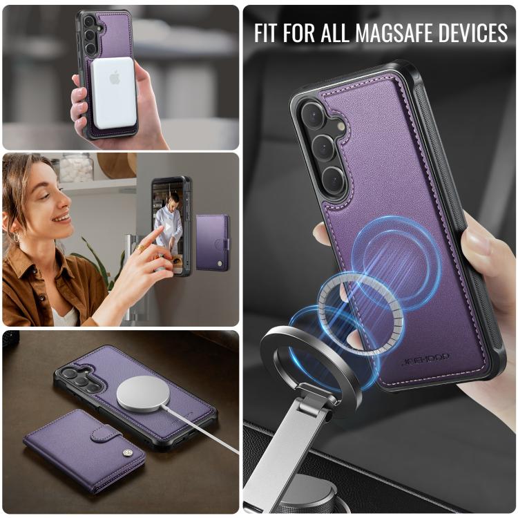 JEEHOOD J09 Portafoglio con fibbia, custodia per telefono in pelle con protezione magnetica MagSafe e RFID., For Galaxy S25 FE 5G, For Samsung Galaxy S25 5G, For Samsung Galaxy S25+ 5G, For Samsung Galaxy S25 Ultra 5G