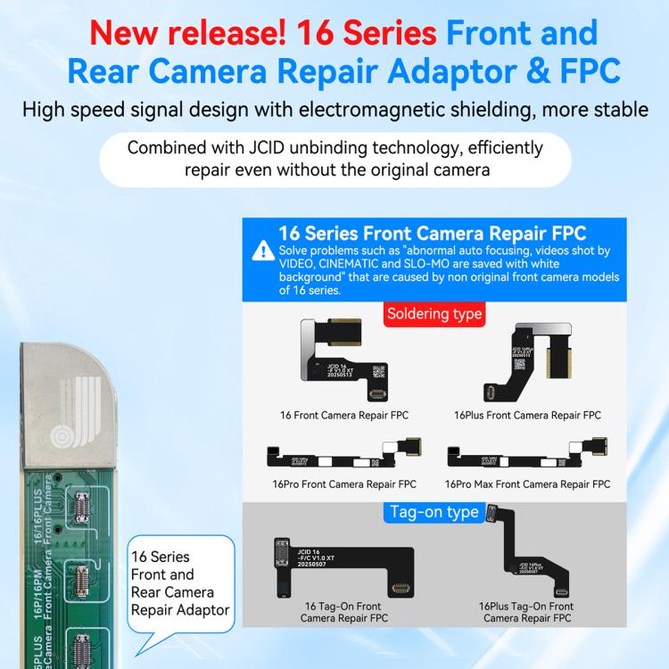 Adattatore di riparazione per fotocamera anteriore/posteriore JC, For iPhone 16 Series Repair Adaptor