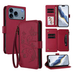 Portafoglio multi-carta con cerniera e motivo farfalla, amore e fiore, custodia per telefono in pelle, For iPhone 17e / 16e, For iPhone 17 Pro Max, For iPhone 17 Pro