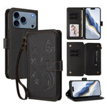 Portafoglio multi-carta con cerniera e motivo farfalla, amore e fiore, custodia per telefono in pelle, For iPhone 17e / 16e, For iPhone 17 Pro Max, For iPhone 17 Pro