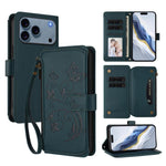 Portafoglio multi-carta con cerniera e motivo farfalla, amore e fiore, custodia per telefono in pelle, For iPhone 17e / 16e, For iPhone 17 Pro Max, For iPhone 17 Pro
