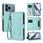 Portafoglio multi-carta con cerniera e motivo farfalla, amore e fiore, custodia per telefono in pelle, For iPhone 17e / 16e, For iPhone 17 Pro Max, For iPhone 17 Pro