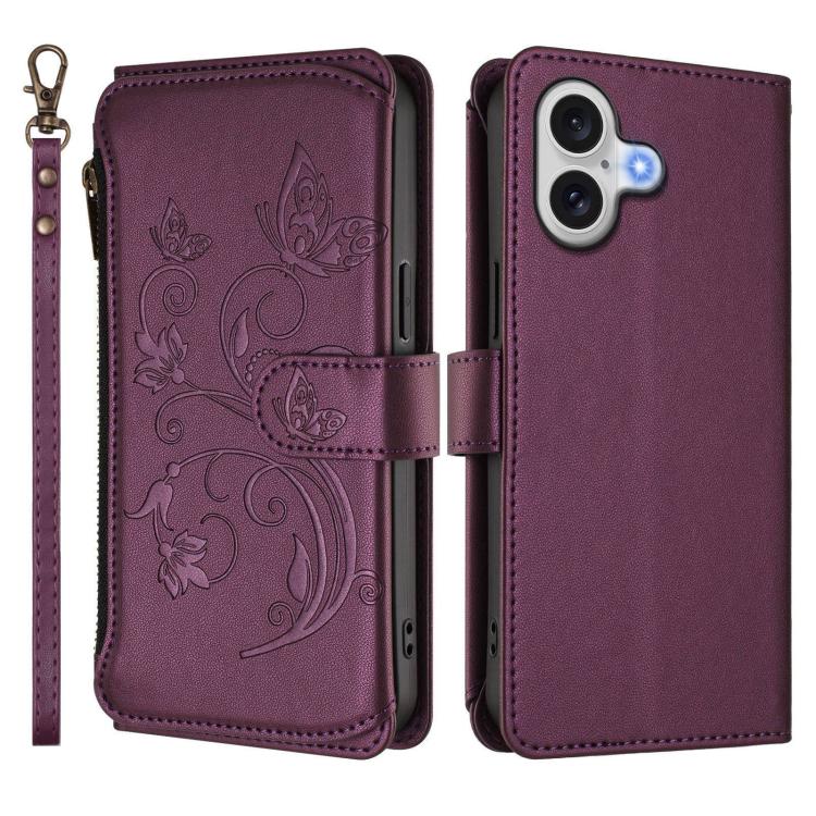 Portafoglio multi-carta con cerniera e motivo farfalla, amore e fiore, custodia per telefono in pelle, For iPhone 17, For iPhone Air, For iPhone 16 Pro Max