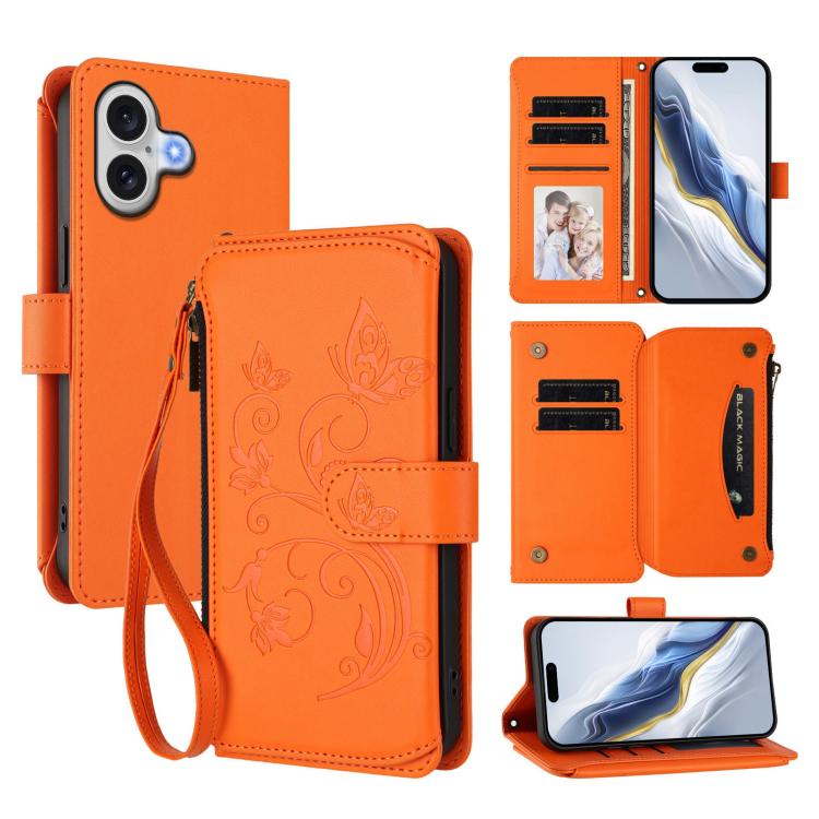 Portafoglio multi-carta con cerniera e motivo farfalla, amore e fiore, custodia per telefono in pelle, For iPhone 17, For iPhone Air, For iPhone 16 Pro Max