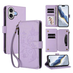 Portafoglio multi-carta con cerniera e motivo farfalla, amore e fiore, custodia per telefono in pelle, For iPhone 17, For iPhone Air, For iPhone 16 Pro Max