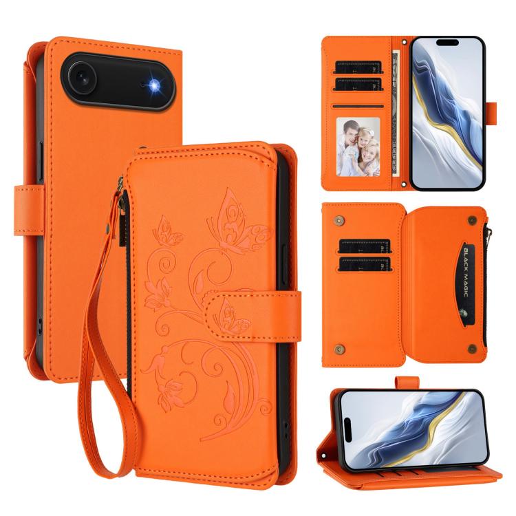 Portafoglio multi-carta con cerniera e motivo farfalla, amore e fiore, custodia per telefono in pelle, For iPhone 17, For iPhone Air, For iPhone 16 Pro Max
