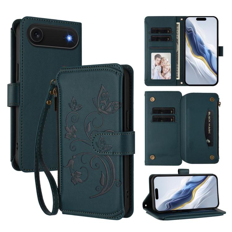Portafoglio multi-carta con cerniera e motivo farfalla, amore e fiore, custodia per telefono in pelle, For iPhone 17, For iPhone Air, For iPhone 16 Pro Max