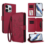 Portafoglio multi-carta con cerniera e motivo farfalla, amore e fiore, custodia per telefono in pelle, For iPhone 17, For iPhone Air, For iPhone 16 Pro Max