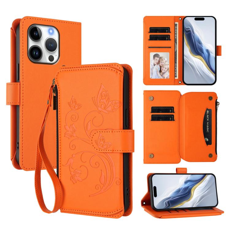 Portafoglio multi-carta con cerniera e motivo farfalla, amore e fiore, custodia per telefono in pelle, For iPhone 17, For iPhone Air, For iPhone 16 Pro Max