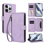 Portafoglio multi-carta con cerniera e motivo farfalla, amore e fiore, custodia per telefono in pelle, For iPhone 17, For iPhone Air, For iPhone 16 Pro Max