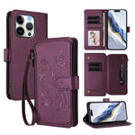 Portafoglio multi-carta con cerniera e motivo farfalla, amore e fiore, custodia per telefono in pelle, For iPhone 16 Pro, For iPhone 16 Plus, For iPhone 16