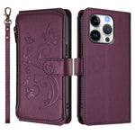 Portafoglio multi-carta con cerniera e motivo farfalla, amore e fiore, custodia per telefono in pelle, For iPhone 16 Pro, For iPhone 16 Plus, For iPhone 16