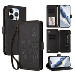 Portafoglio multi-carta con cerniera e motivo farfalla, amore e fiore, custodia per telefono in pelle, For iPhone 16 Pro, For iPhone 16 Plus, For iPhone 16