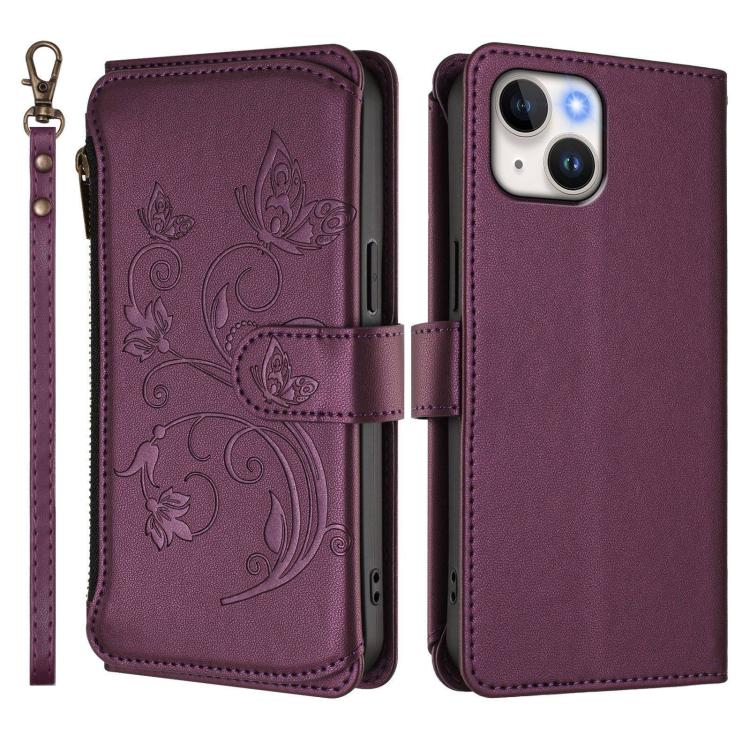 Portafoglio multi-carta con cerniera e motivo farfalla, amore e fiore, custodia per telefono in pelle, For iPhone 15, For iPhone 14 Plus, For iPhone 14 / 13