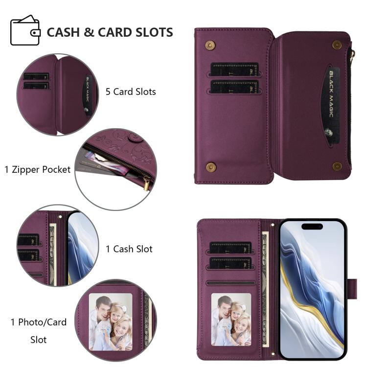 Portafoglio multi-carta con cerniera e motivo farfalla, amore e fiore, custodia per telefono in pelle, For iPhone 15, For iPhone 14 Plus, For iPhone 14 / 13