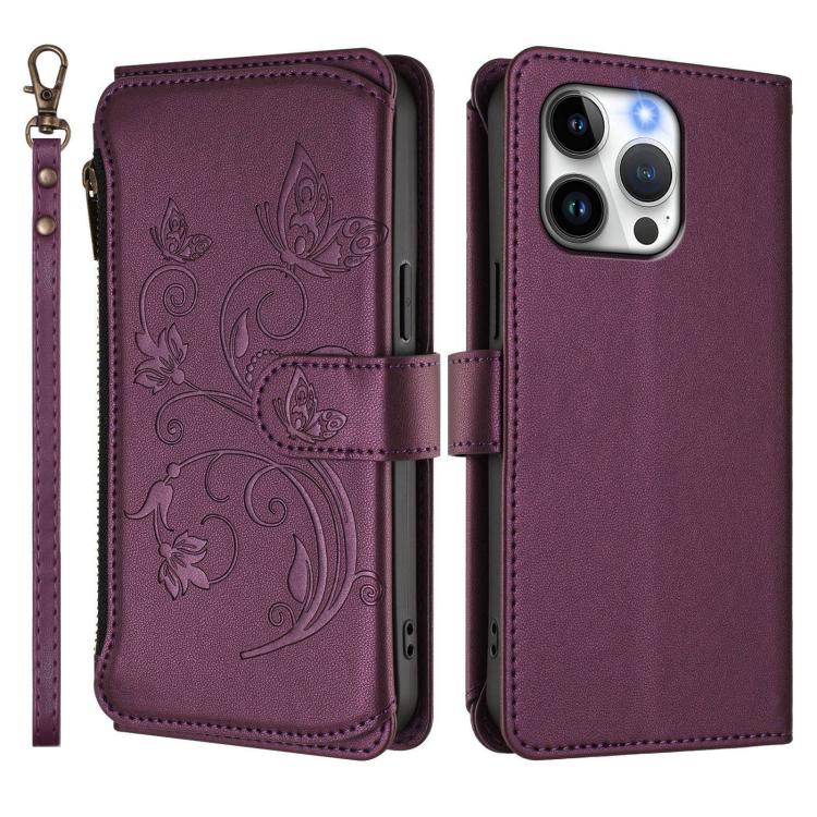 Portafoglio multi-carta con cerniera e motivo farfalla, amore e fiore, custodia per telefono in pelle, For iPhone 14 Pro, For iPhone 14 Pro Max, For iPhone 7 / 8 / SE 2022