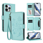 Portafoglio multi-carta con cerniera e motivo farfalla, amore e fiore, custodia per telefono in pelle, For iPhone 14 Pro, For iPhone 14 Pro Max, For iPhone 7 / 8 / SE 2022