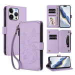 Portafoglio multi-carta con cerniera e motivo farfalla, amore e fiore, custodia per telefono in pelle, For iPhone 14 Pro, For iPhone 14 Pro Max, For iPhone 7 / 8 / SE 2022