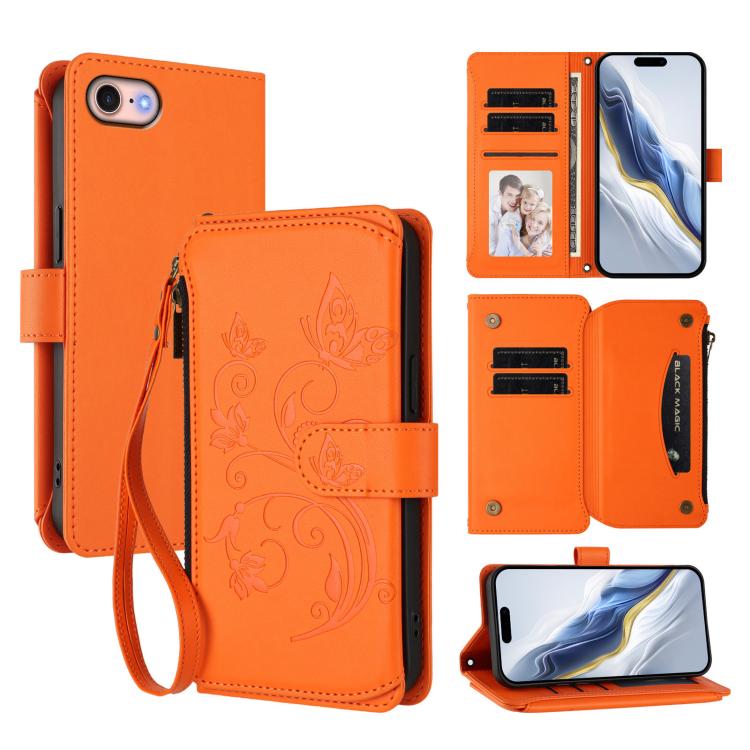 Portafoglio multi-carta con cerniera e motivo farfalla, amore e fiore, custodia per telefono in pelle, For iPhone 14 Pro, For iPhone 14 Pro Max, For iPhone 7 / 8 / SE 2022