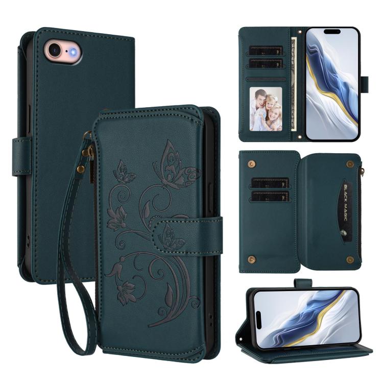 Portafoglio multi-carta con cerniera e motivo farfalla, amore e fiore, custodia per telefono in pelle, For iPhone 14 Pro, For iPhone 14 Pro Max, For iPhone 7 / 8 / SE 2022