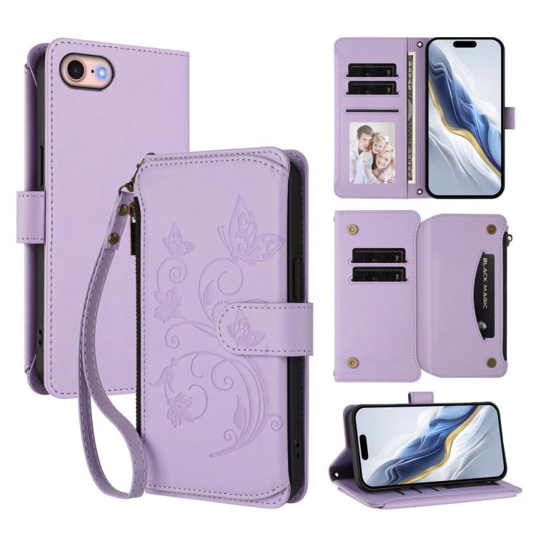 Portafoglio multi-carta con cerniera e motivo farfalla, amore e fiore, custodia per telefono in pelle, For iPhone 14 Pro, For iPhone 14 Pro Max, For iPhone 7 / 8 / SE 2022