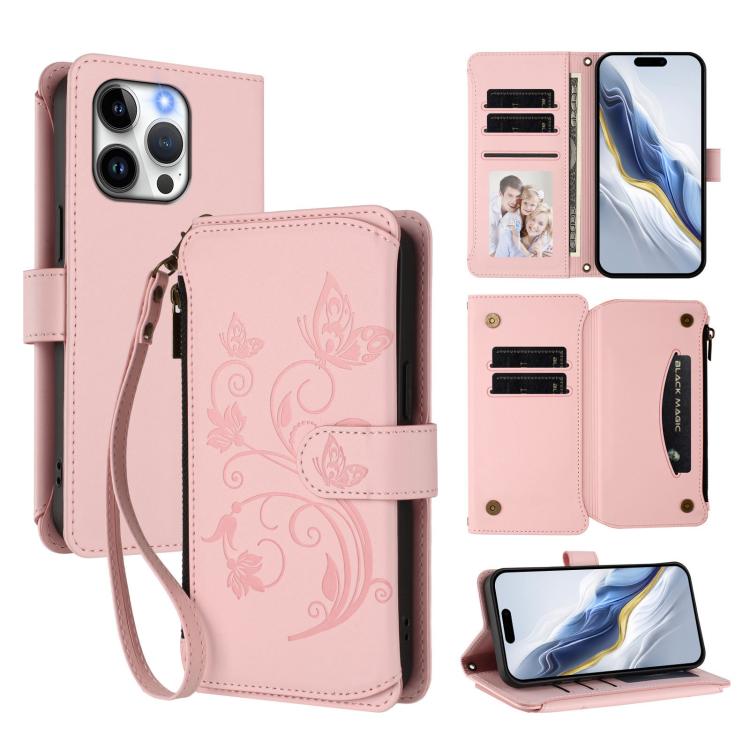 Portafoglio multi-carta con cerniera e motivo farfalla, amore e fiore, custodia per telefono in pelle, For iPhone 13 Pro Max, For iPhone 13 Pro, For iPhone 13 mini