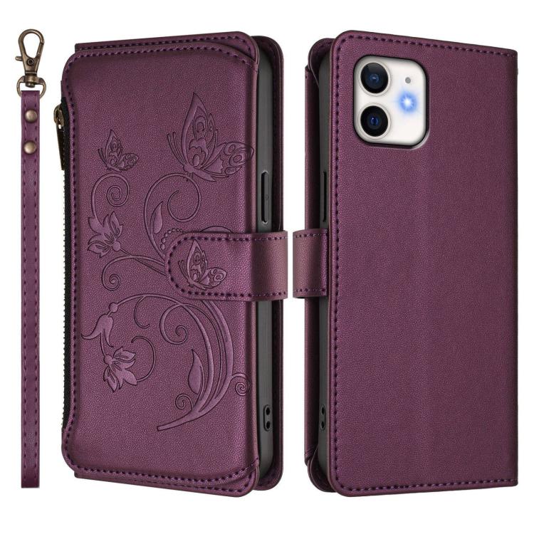 Portafoglio multi-carta con cerniera e motivo farfalla, amore e fiore, custodia per telefono in pelle, For iPhone 12 / 12 Pro, For iPhone 12 Pro Max, For iPhone 12 mini