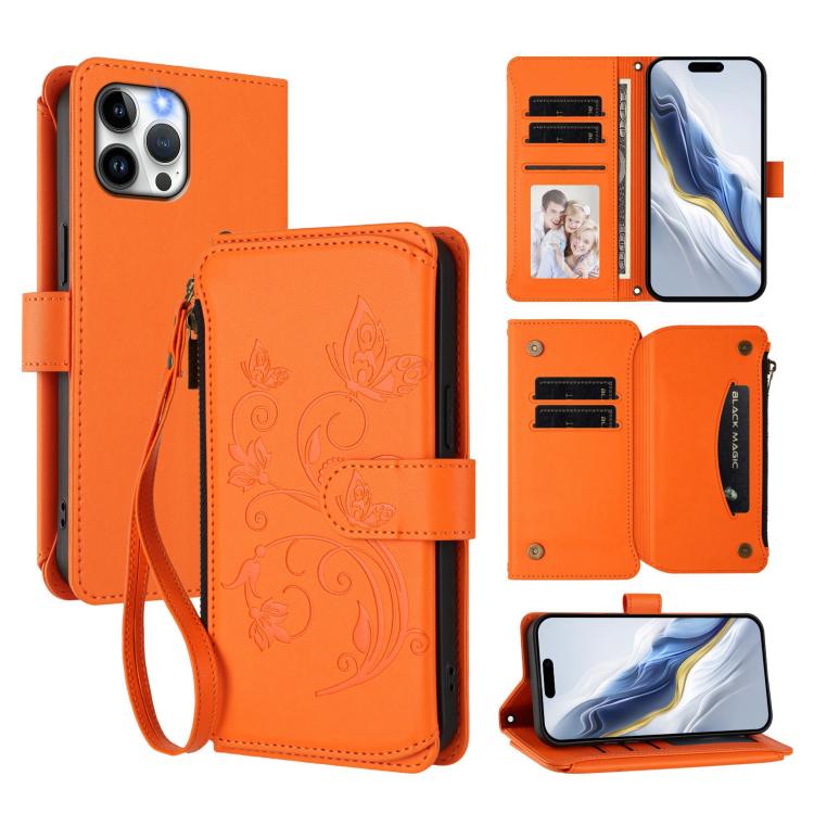 Portafoglio multi-carta con cerniera e motivo farfalla, amore e fiore, custodia per telefono in pelle, For iPhone 12 / 12 Pro, For iPhone 12 Pro Max, For iPhone 12 mini