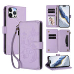 Portafoglio multi-carta con cerniera e motivo farfalla, amore e fiore, custodia per telefono in pelle, For iPhone 12 / 12 Pro, For iPhone 12 Pro Max, For iPhone 12 mini