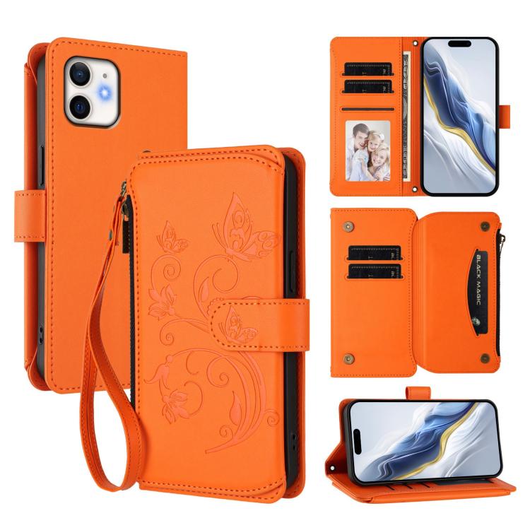Portafoglio multi-carta con cerniera e motivo farfalla, amore e fiore, custodia per telefono in pelle, For iPhone 12 / 12 Pro, For iPhone 12 Pro Max, For iPhone 12 mini